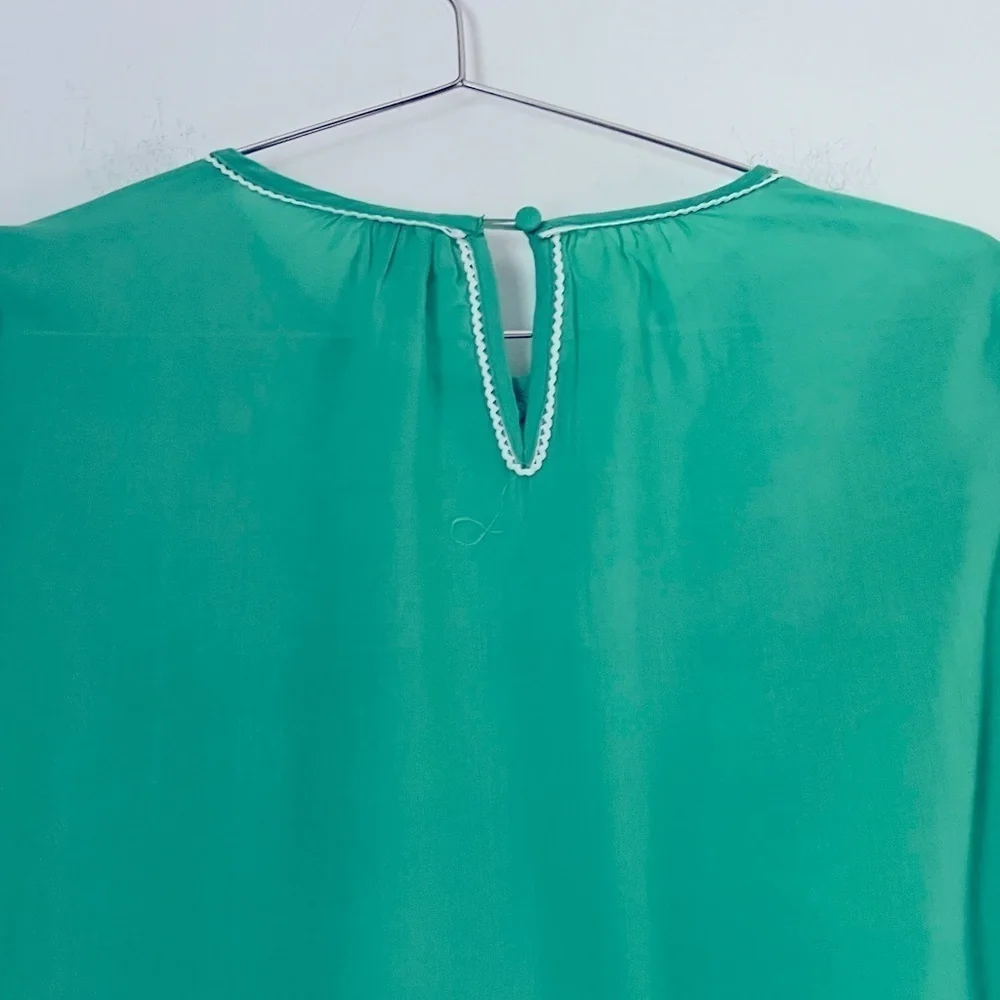 Anthro Blank London Boho Lace Yoke Peasant Blouse Emerald Green Embroidery